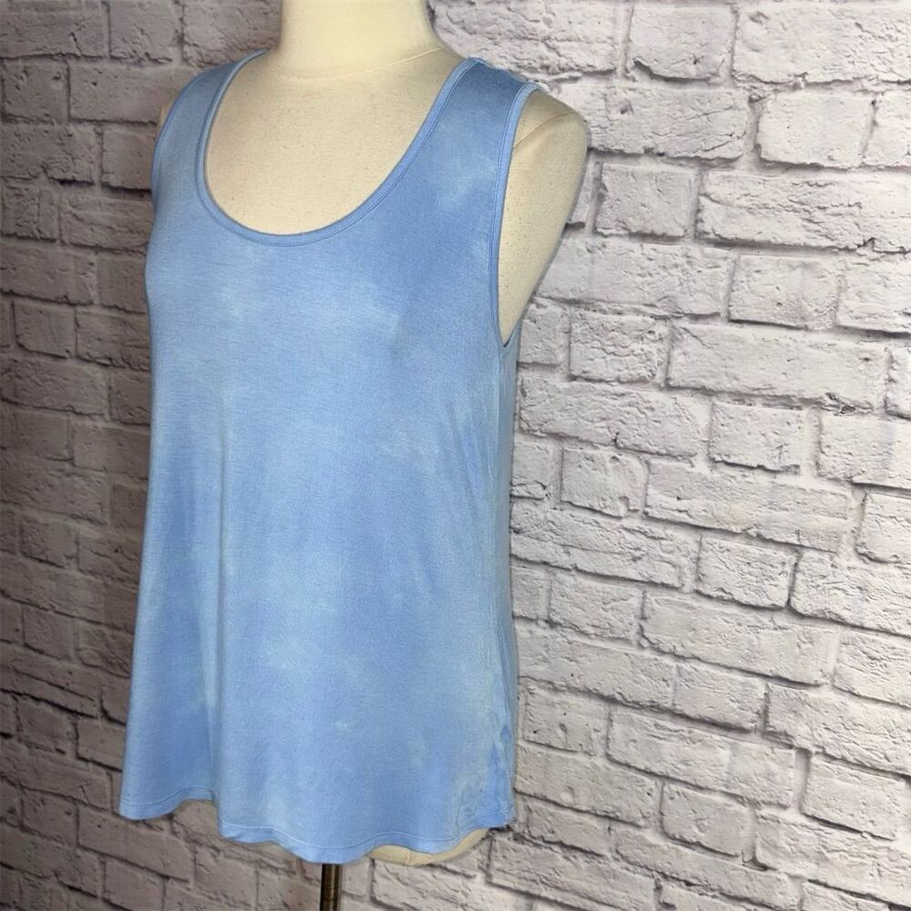 LA Threads Women's Acid Washed Blue Scoop Neck Slash Back Stretch Tank Top L - Picture 5 of 8